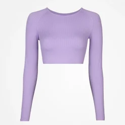 Geripptes Sportshirt langarm Damen aus recyceltem Polyamid