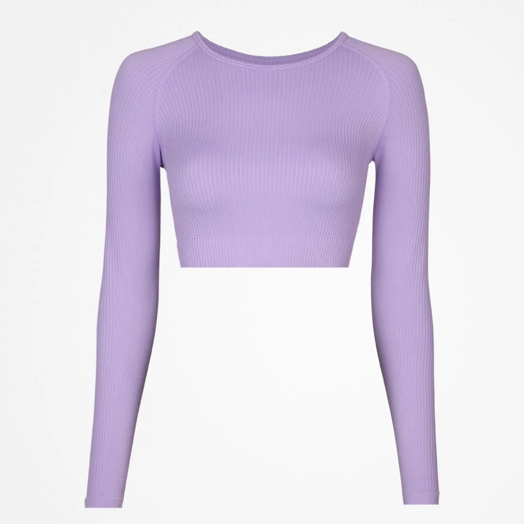 Geripptes Sportshirt langarm Damen aus recyceltem Polyamid