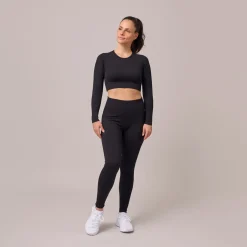 Geripptes Sportshirt langarm Damen aus recyceltem Polyamid