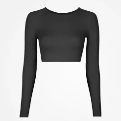 Geripptes Sportshirt langarm Damen aus recyceltem Polyamid