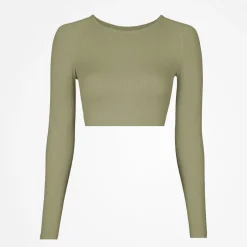 Geripptes Sportshirt langarm Damen aus recyceltem Polyamid